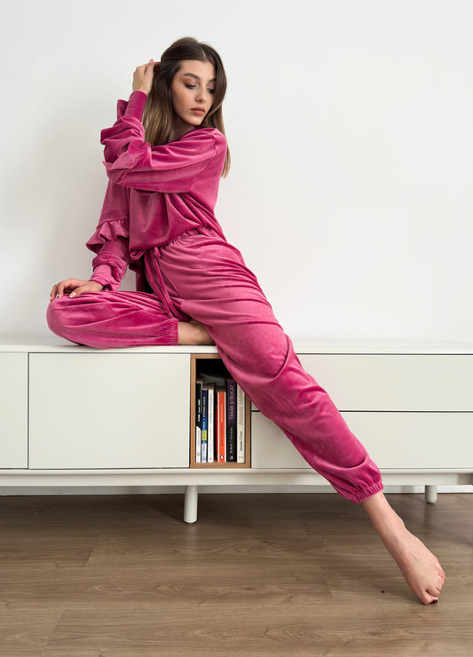 Pijama de catifea cu volan Coco