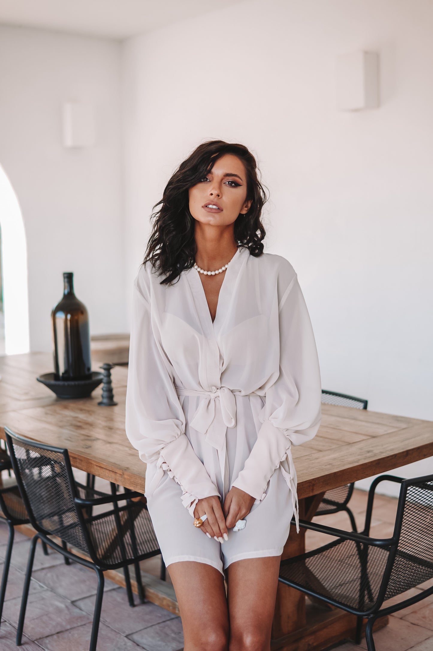 Halat de plajă scurt din voal Briseis