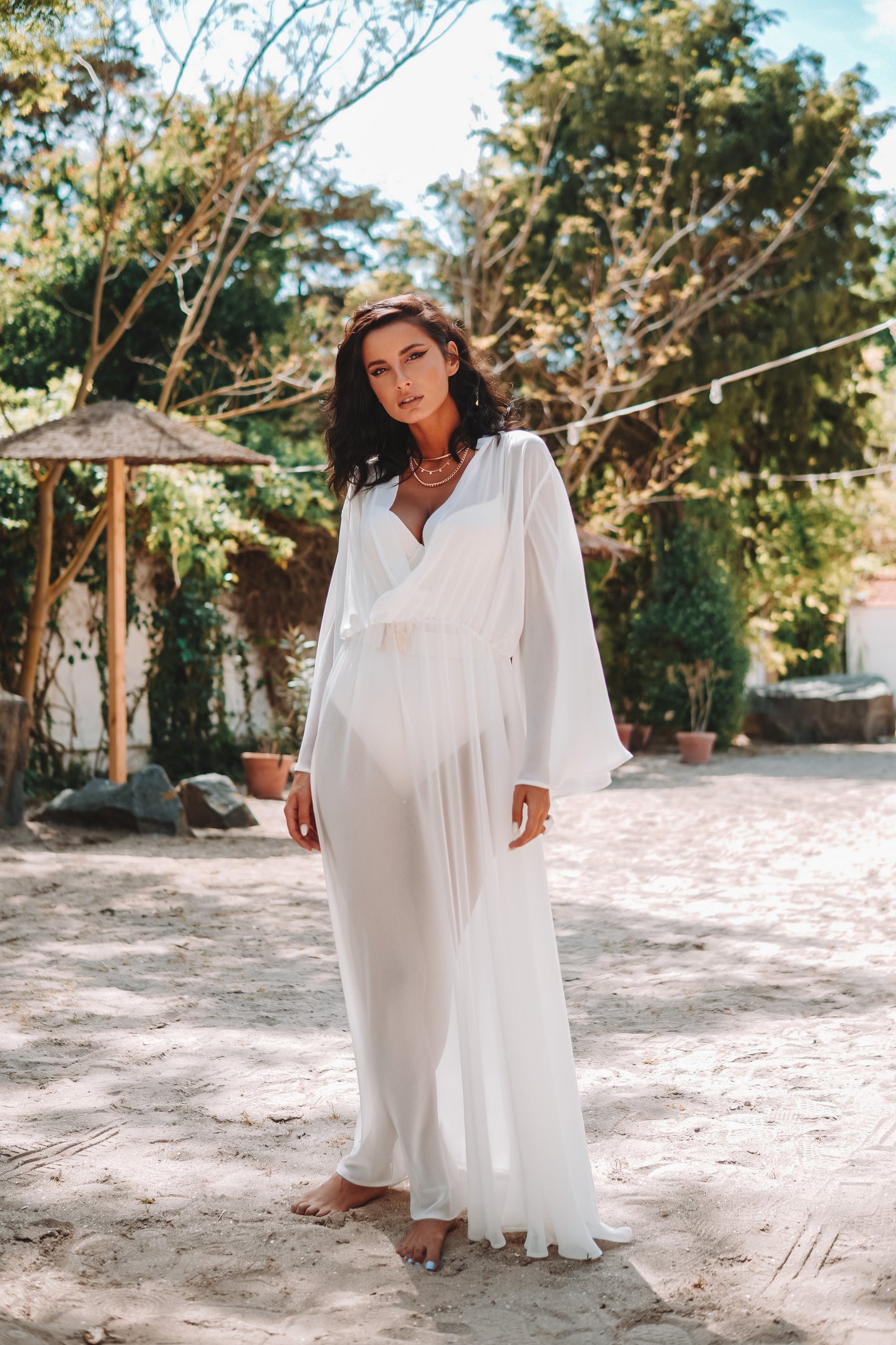 Halat de plajă lung din voal Kalisa