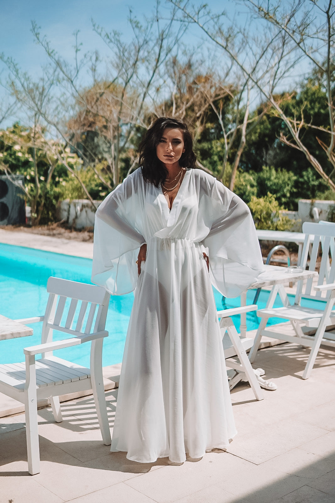 Halat de plajă lung din voal Kalisa