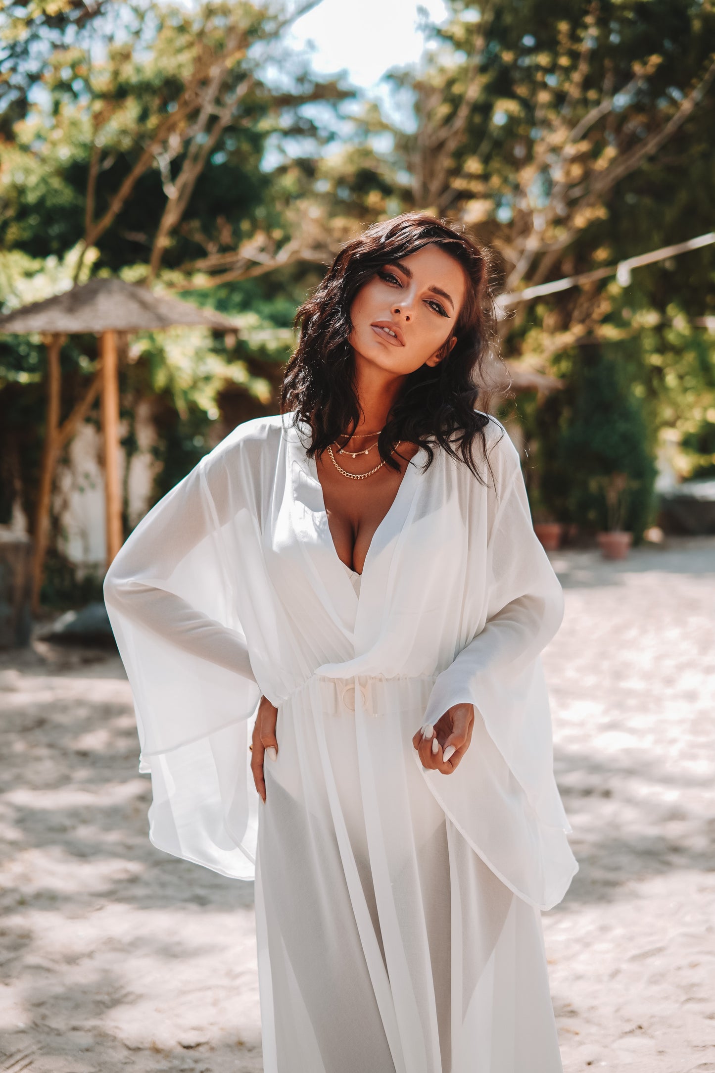 Halat de plajă lung din voal Kalisa