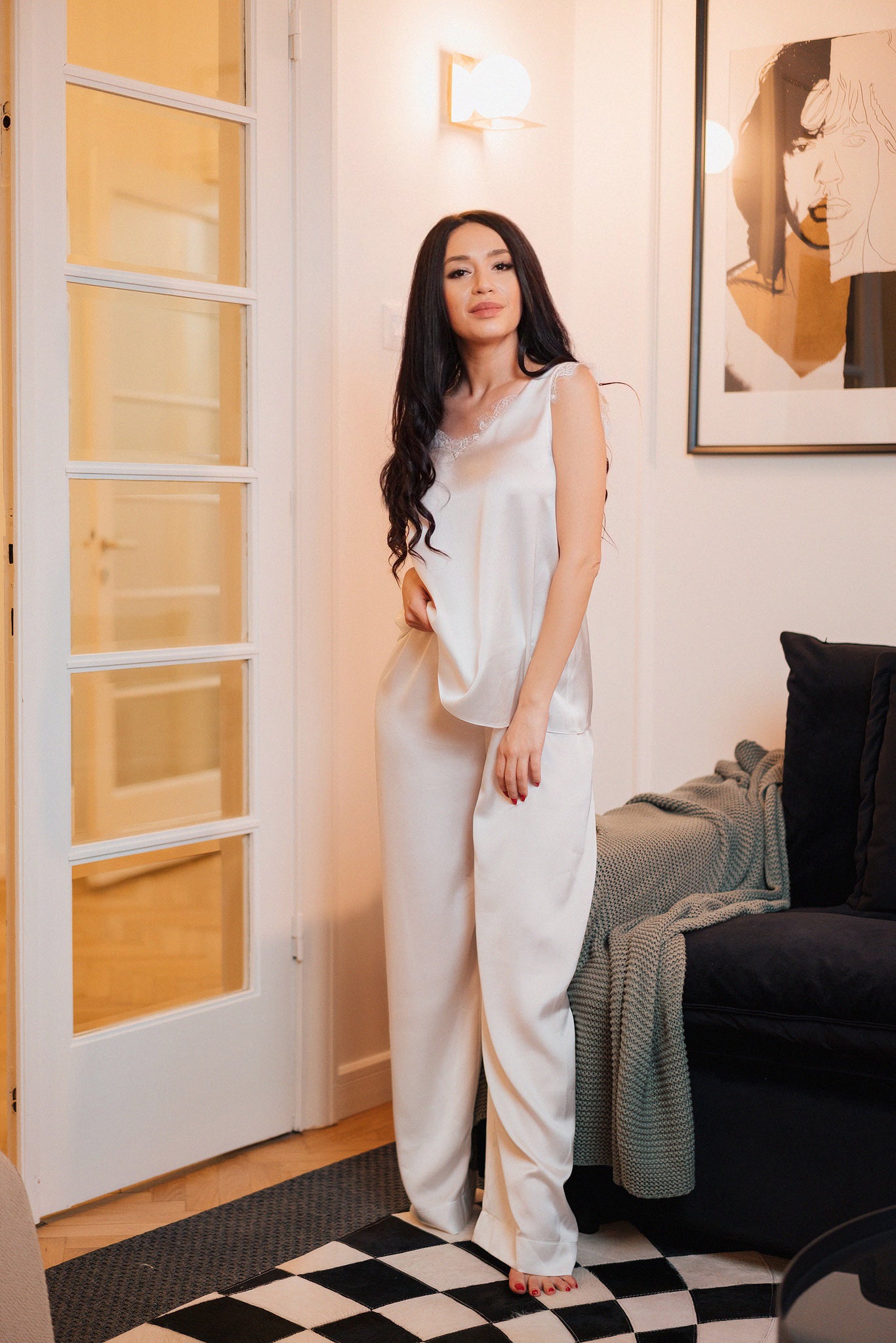 Pijama cu pantalon lung și dantelă Karmina