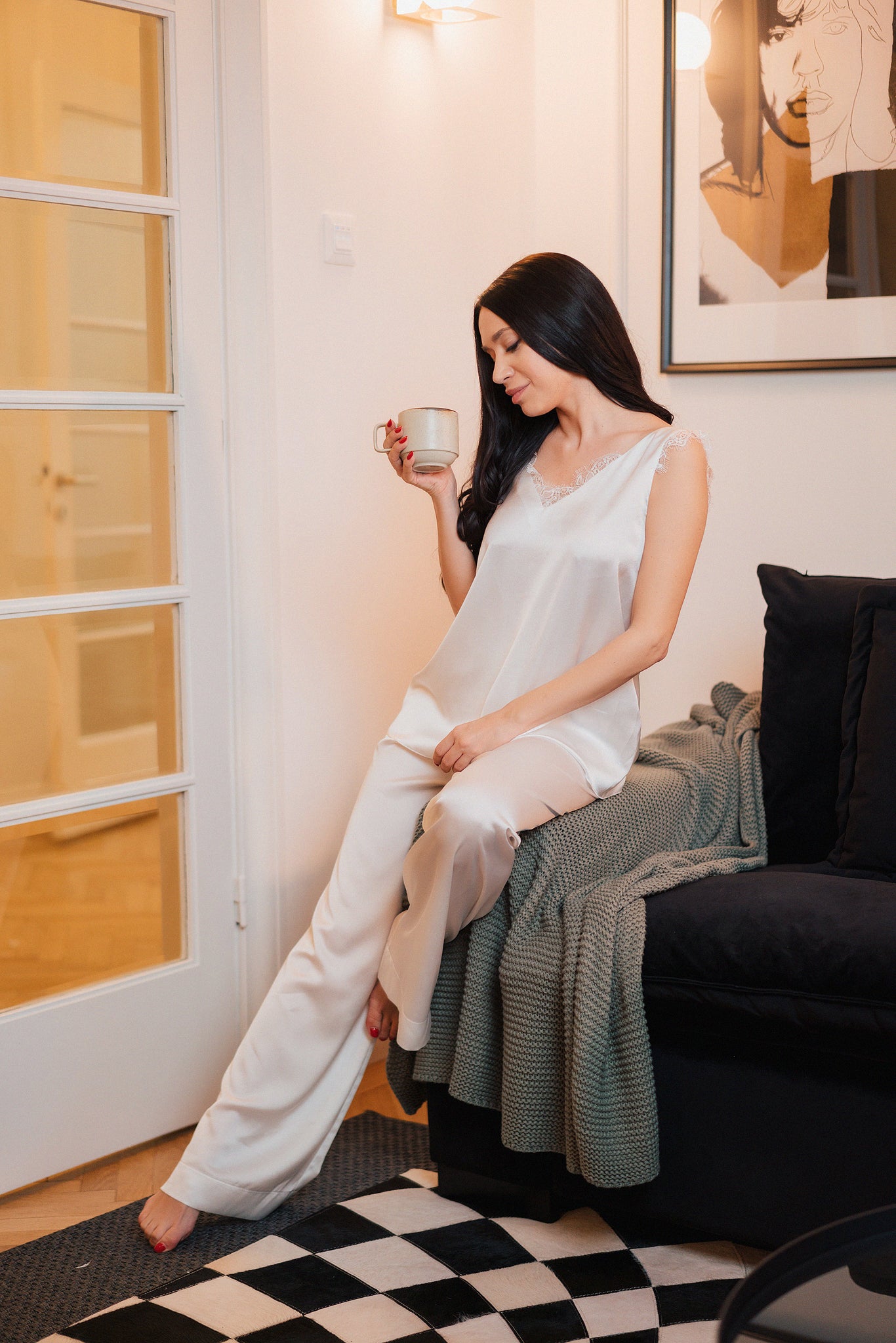 Pijama cu pantalon lung și dantelă Karmina
