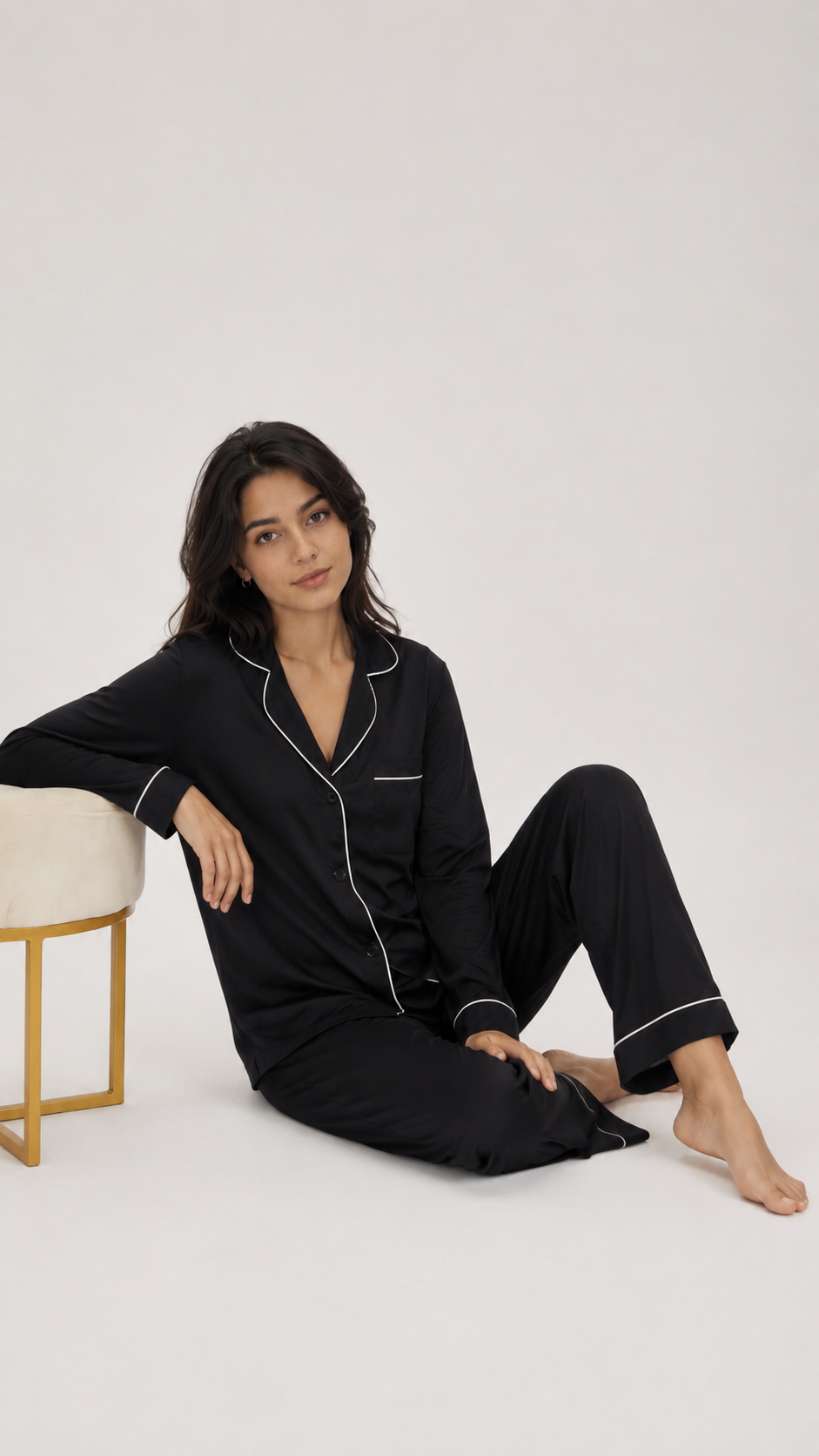 Nira — Pijama neagră lungă mătase